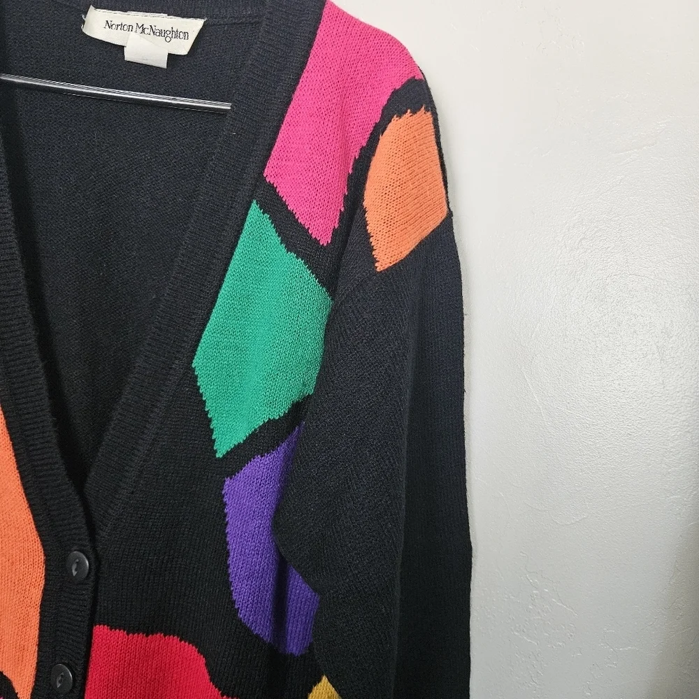 Norton McNaughton Vintage Womens Small Colorful Geometric Cardigan Sweater Funky - Picture 6 of 7